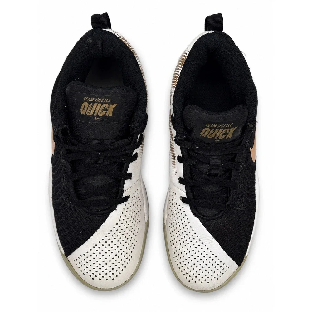 Nike Team Hustle Quick 2 Kids 6Y Black White Gold Basketball Sneakers AT5298-010